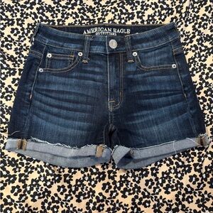 American Eagle Outfitters Dark Indigo Roll-Cuff Denim Shorts